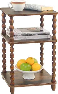Fultyle Small Side Table, 3-Tier End Table with Shelf, Vintage Nightstand