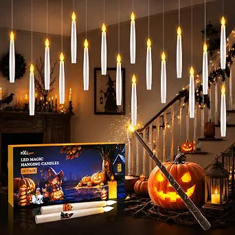 Halloween Floating Candles with Wand, 20 Pcs Flickering LED Hanging Candles