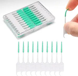 300PCS Dental Floss Picks,Dual-Use Interdental Brushes,Soft Silicone Brush Head Toothpicks, Tooth Picks Flossers for Teeth Braces Cleaning (Green)