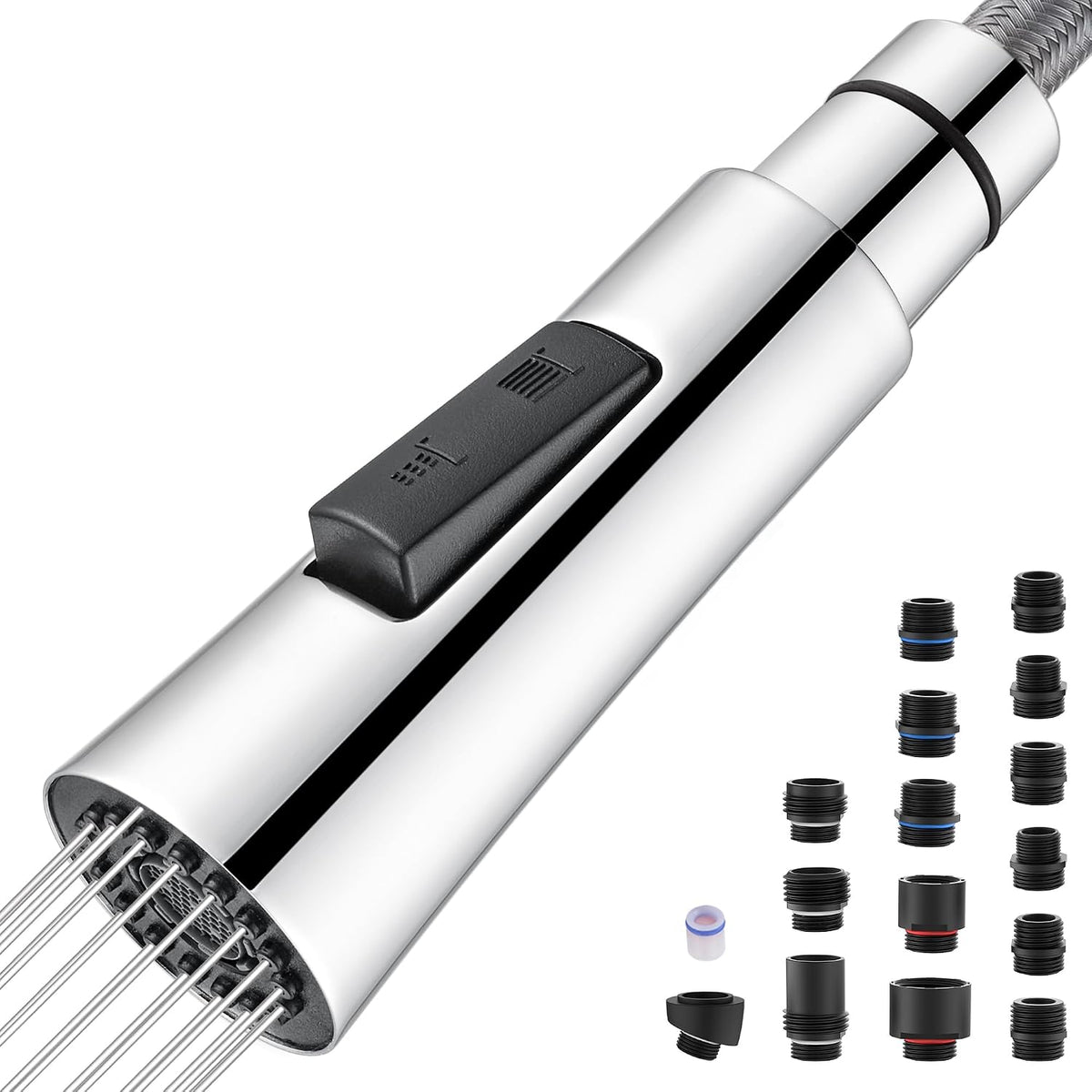 Metal Faucet Head for Kitchen Sink,Chrome Head Replacement with 15 Adapters