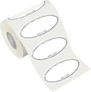 500 Removable Freezer Pantry Oval Canning Labels, Black Polka Borders, Water Oil Resistant with Perforation Line for Food Containers Jars Kitchen Restaurant Storage Organization