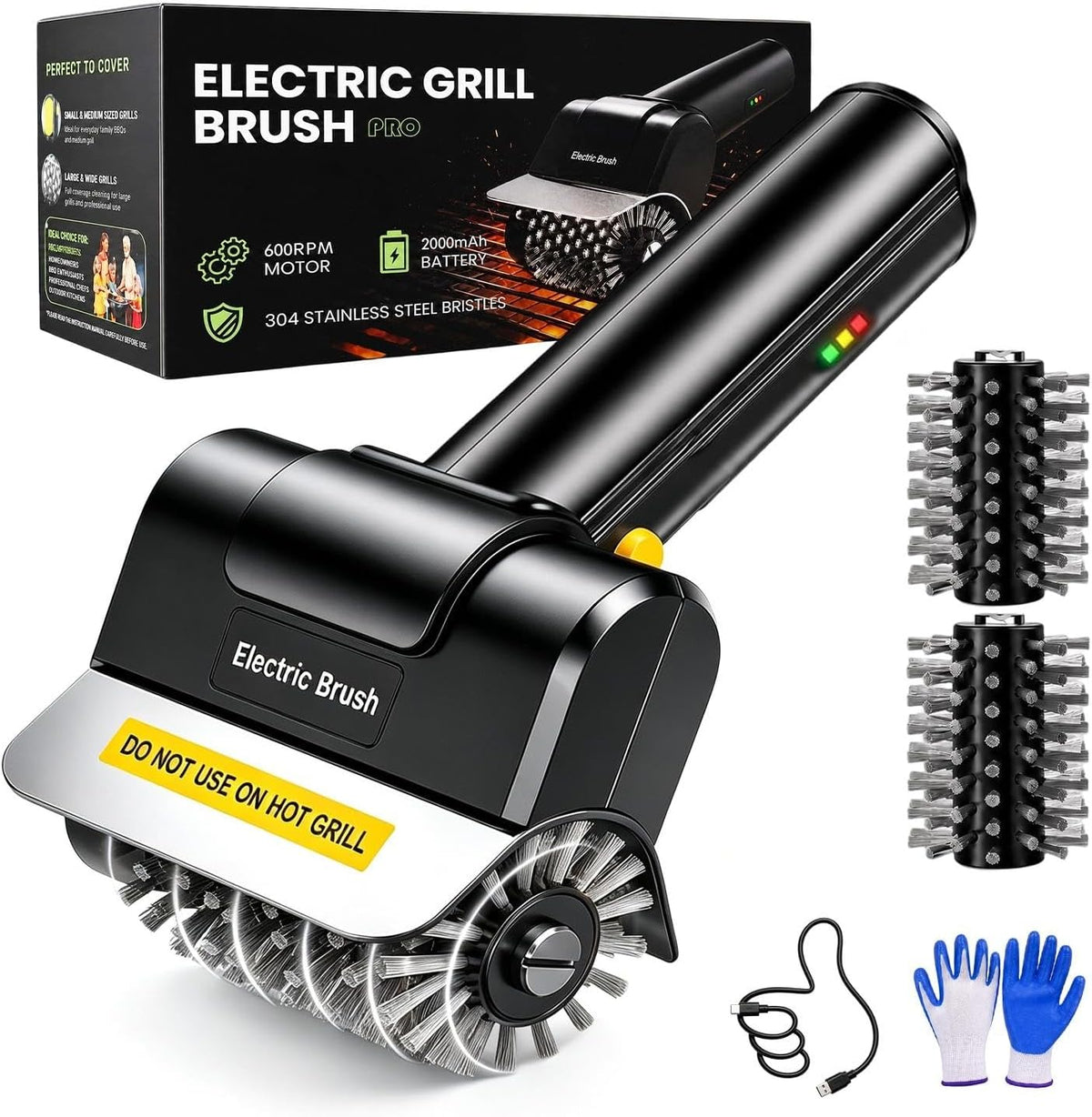 Cordless Electric Grill Brush, Rechargeable BBQ Grill Cleaner for Outdoor