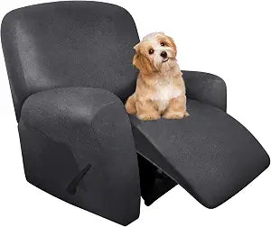 molasofa Recliner Chair Covers - 4 Pieces Leather Like Large Recliner Covers with Pocket Soft Stretch Recliner Slipcover for Lazy Boy Recliner Chair Washable Furniture Protector (Dark Grey)