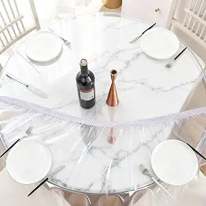 JINGIHE Clear Round Tablecloth, Waterproof Table Cover for 45-56" Tables