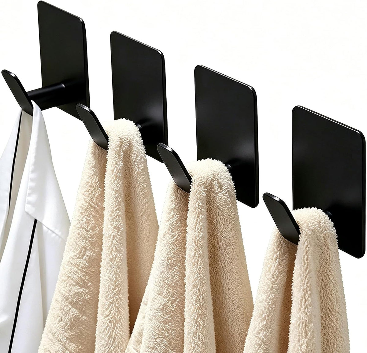 4-Pack RV Adhesive Hooks, Stainless Steel Wall Hooks for Camper & RV Use, Heavy-Duty No-Drill Hooks for Towels, Robes, Keys & Bags, Ideal for RV Bathroom, Kitchen & Shower (Matte Black)