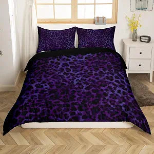Feelyou Kids Purple Cheetah Print Duvet Cover Queen Size, Leopard Comforter Cover Safari Animal Fur Bedding Set Boys Girls Teens Bedroom Decor Zipper (No Comforter)