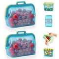 2 Pack Food-Grade Silicone Food Storage Bags with Auto-Closing Magnetic Seal, 2L (8-Cup) Stand-Up Odorless BPA-Free Pouches for Lunch, Meal Prep, Dishwasher & Freezer Safe, Light Blue