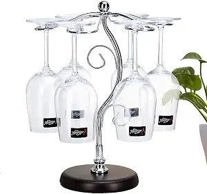 Countertop Wine Glass Holder Tabletop Stemware Storage Rack Air Drying System Kitchen Bar Desktop Goblet Storage Metal Glasses Display Stand (13.7in*10.2in*5.9in)