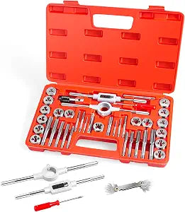 EFFICERE 40-Piece Premium Tap and Die Set, SAE Unified Screw Thread, Size #4 to 1/2 | Include UNC Coarse, UNF Fine and NPT Threads | Essential Threading Tool Kit with Complete Handles and Accessories