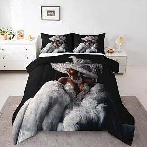 Erosebridal Black Girl King Bedding Set Modern Trendy Grey Silver Comforter for Girls Teens Women African American Fashion Dress Quilt Diamond Print Aesthetic Elegant