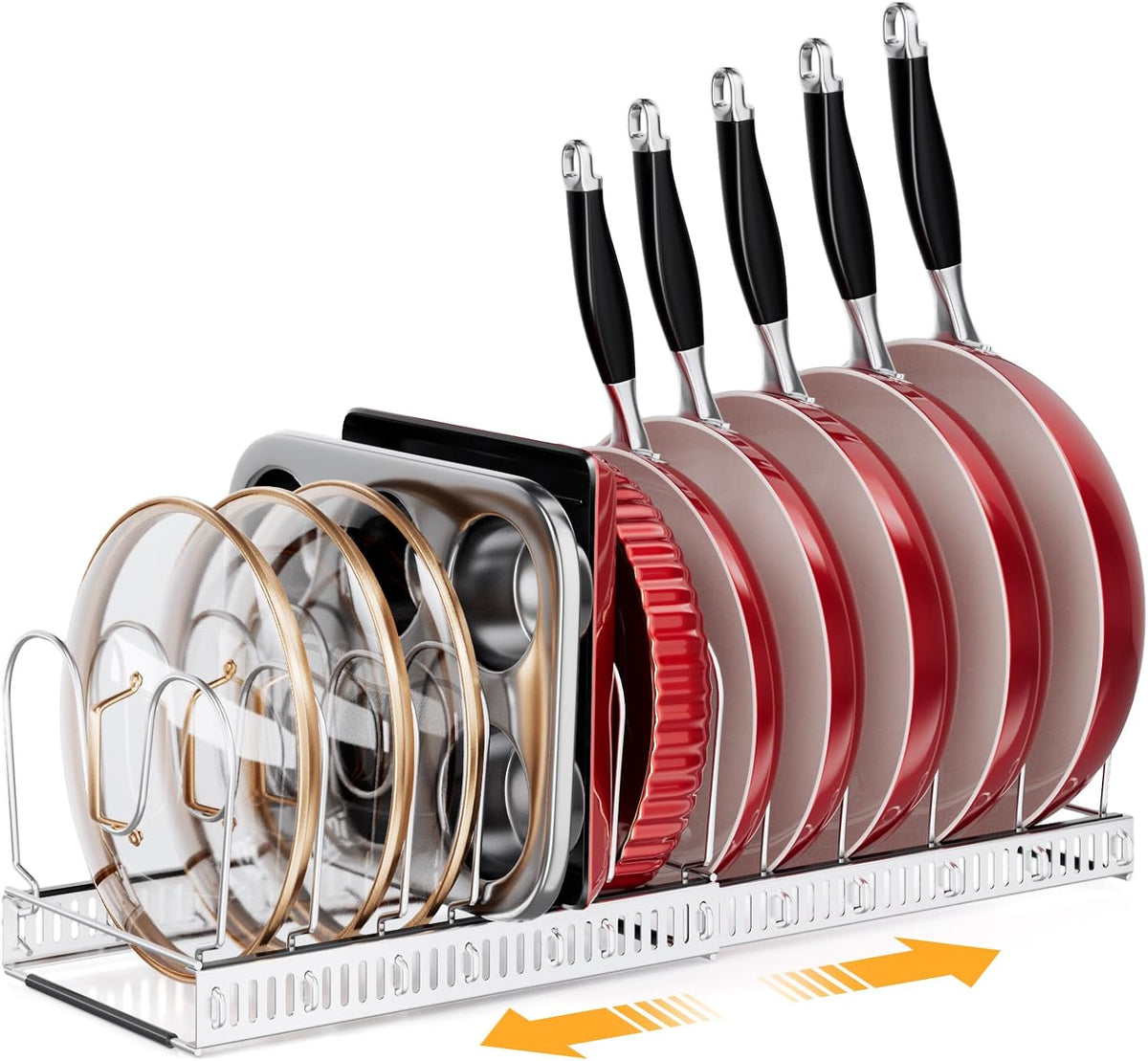 MUDEELA Expandable Pot Pan Lid Organizers inside Cabinet, 12 Divider-Silver