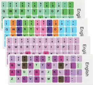 4PCS English Keyboard Replacement Letter Stickers Universal Keyboard Sticker Matte English Keyboard Alphabet Sticker with Color Background and Black Lettering for PC Computer Laptop Desktop-English