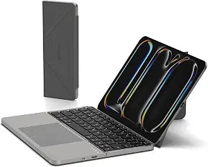 Mircopack Foldable Bluetooth Keyboard with Touchpad and Stand for iPad/iPhone/MacBook,3-Device Ultra Slim PU Leather Magnetic Cover Portable Rechargeable Keyboard for macOS and iOS-Gray