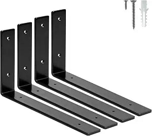 ELSKER&HOME Shelf Brackets 12 Inch 4 Pack Heavy Duty Black Metal L Brackets