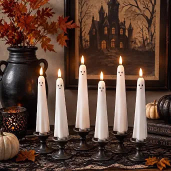 Flutesan 6 Pcs Halloween Ghost Flameless Candle with Remote, Flickering LED