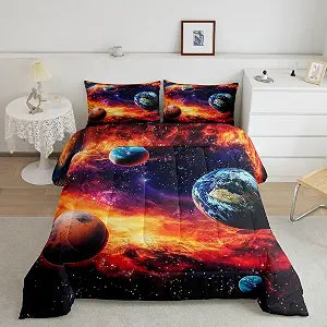 jejeloiu Red Universe Planets Comforter Set Twin Size for Boys Girls Teens