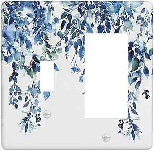 Outlet Covers Blue Eucalyptus Watercolor Plant Leaves 1 Toggle 1 Rocker Combination Decorative Wall Plate Electrical Switch Plates Light Switch Cover Plate For Bed Room Farmhouse Decor
