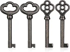 Mellbree Skeleton Keys KY-2AB KY-3AB Brass for Curio Cabinets 4-Pack