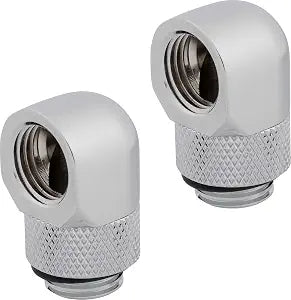 Corsair Hydro X Series, 90 Rotary Adapter, Twin Pack (G1/4" BSPP Port Threads, Solid Brass Durability, Securely Sealed Rotation Mechanism, High-Quality Polished Finish) Chrome