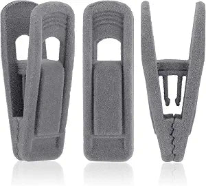 Tinfol Gray Velvet Hanger Clips 24 Pack, Non-Slip Flocked Clips for Pants, Skirts, Suits - Strong Finger Clips with Large Opening, Perfect for Slim-Line Velvet Hangers