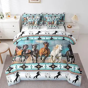 Erosebridal Printed Horses Comforter Set 7 Piece Bed in A Bag Twin