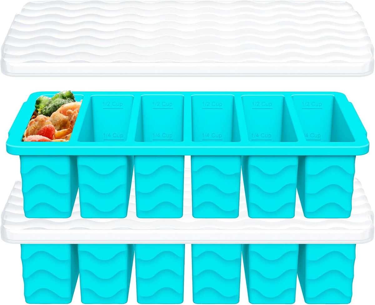 1/2 Cup Silicone Freezer Molds with Lids, 2-Pack Silicone Freezer Trays