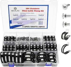 232PCS Cable Clamps Kit, Stainless Steel Rubber P Clamp Assortment