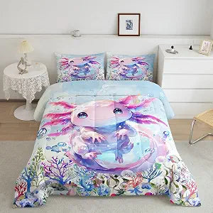Feelyou Boys Girls Cute Axolotl Bedding Set Twin Size