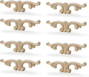 4/8PCS Wood Appliques and Onlays Wood Appliques for Furniture Decorative Wooden DIY Carved Onlay for Bed Door Cabinet Wardrobe Furniture Fireplaces Wall Decoration (8pcs)