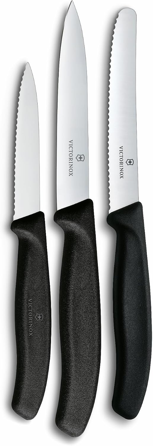 Victorinox Swiss Classic Paring Knife Set, 3-Piece Slicing & Peeling, Black