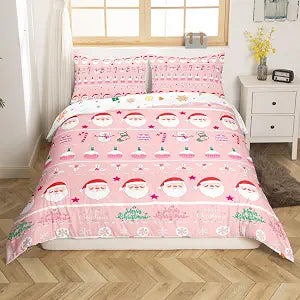 Merry Christmas Pink Bedding Set Girls Kids Boys Full Xmas Cartoon Santa