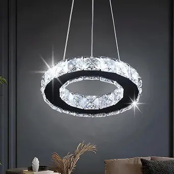 7.9" Round Crystal Mini Chandelier, LED Pendant Light, 14W 6500K Cool White