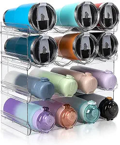 spospo Water Bottle Organizer 4 Tier Large Compartment Water Bottle Holder