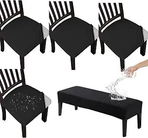 KRFOONN Seat Covers for Dining Room Chairs Set of 4 with Bench Cover, Black