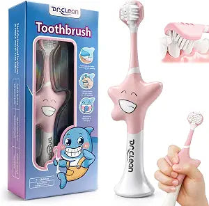 DR.CLEAN 3 Sided Toothbrush for Kids Ages 2-12, Soft Toddler Training Toothbrush with Patented Starfish Easy-Grip Handle, Triple-Sided 45�� Brush Head, Gentle Bristles for Teeth and Gums
