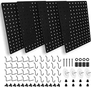 Steel Pegboard and Hooks 44 pcs, 1/4 inch Hole 14"x10", J L Hooks (Black)