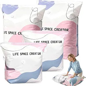 No-Pump Vacuum Storage Bags 3D Cube Space Saver Bags (4PCS, 2M+2L)