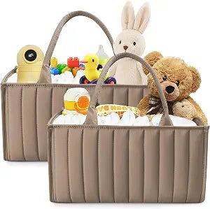 SWEET DOLPHIN 2-Pack Quilted Diaper Caddy Organizer  Premium Puffer Style Nursery Storage Bins  Water-Resistant & Wipeable Changing Table Organizer  Trendy Tote for Home & Car Travel - Mocha Brown