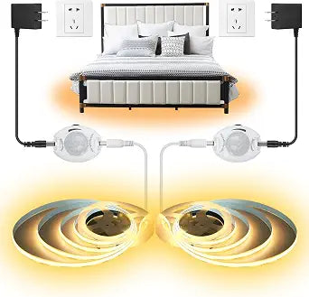 Motion Activated COB LED Strip Bed Lights Warm White,2-Packs 6.56Ft
