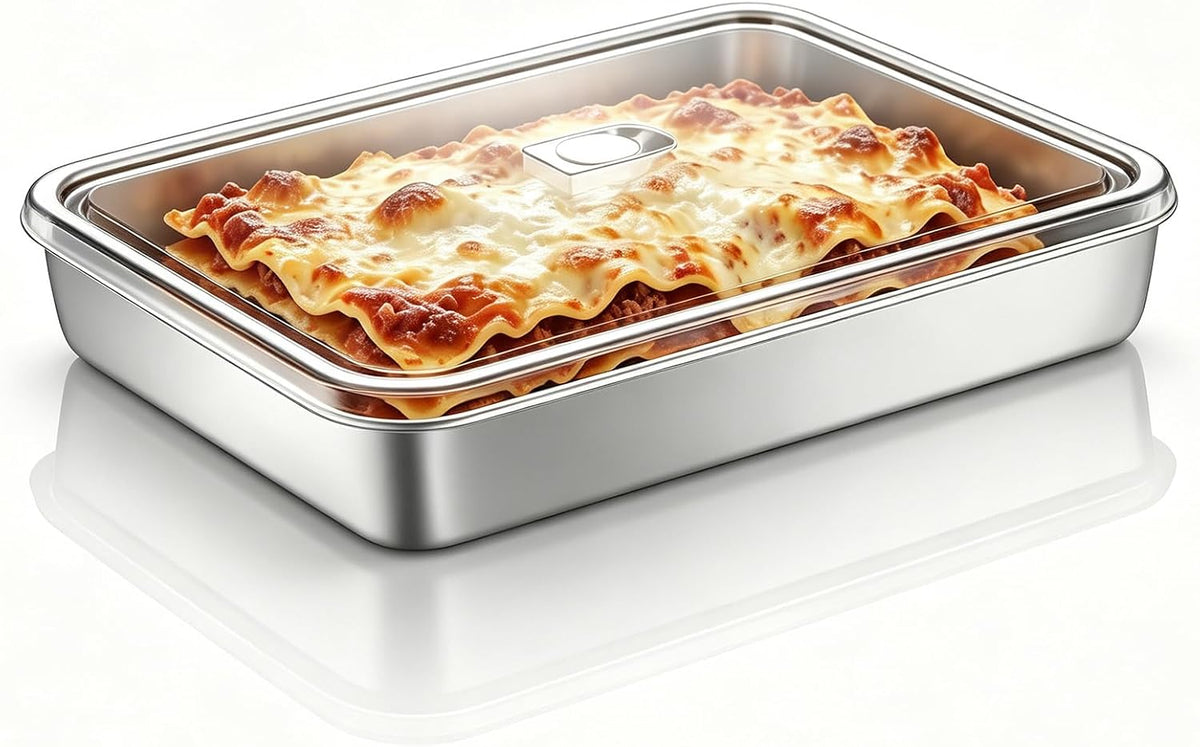TeamFar Stainless Steel Baking Pan with Lid, 12.4x9.8x2 Inch Lasagna Pan