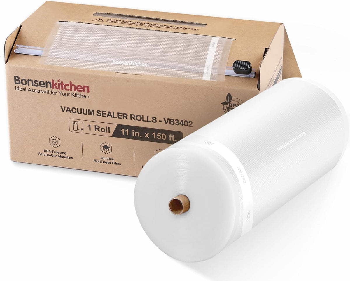 Bonsenkitchen 11"x150' Vacuum Sealer Bags for Food Storage with Cutter