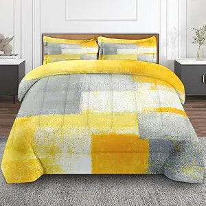 Comforter Set of 3, Full, Bedroom Decoration Abstract Grey