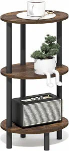Furinno Turn-N-Tube Side Table, 3-Tier Oval End Table, Night Stand, Bedside Table, for Living Room, Bedroom, Amber Pine/Black