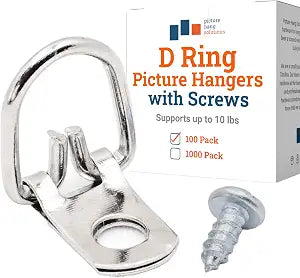 PHS D-Ring Picture Hangers, Holds 10 lb, 100 Pack with Screws