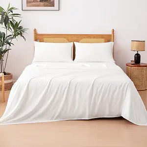 Amazon Basics Bamboo Viscose Sheet Set, 4-Piece, Queen, White