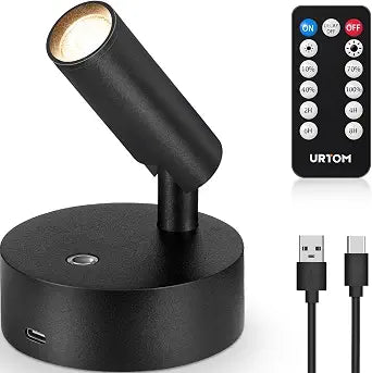 URTOM Spot Lights Indoor with Remote Rechargeable Picture Light Battery Operated Spotlight with Timer Dimmable Wireless Uplighting Indoor Display Lights Stick on Wall Light for Plant Artwork, 1 Pack