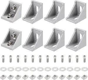 MECCANIXITY 8 Pcs 4545 Series Aluminum Extrusion Profile Connector, Corner Brackets Extruded Hardware with 16pcs M8 T-nut and M8x20 Hexagon Socket Screw and M8x22 Flat Gasket