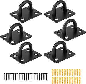 6 Pack Stainless Steel Ceiling Hooks, Pad Eye Plate U Hooks Heavy Duty Wall Mount Ring Hooks Marine Hanging Hardware Staple Hook Loop with Screws