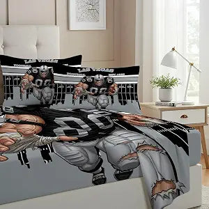 Allenjoy Las Vegas American Football Black Edge Sheets Set with Fitted Sheet, Flat Sheet and 1 Pillowcase for Men Fans Boys Teens Son Bedding Bedroom Decor, Twin Size