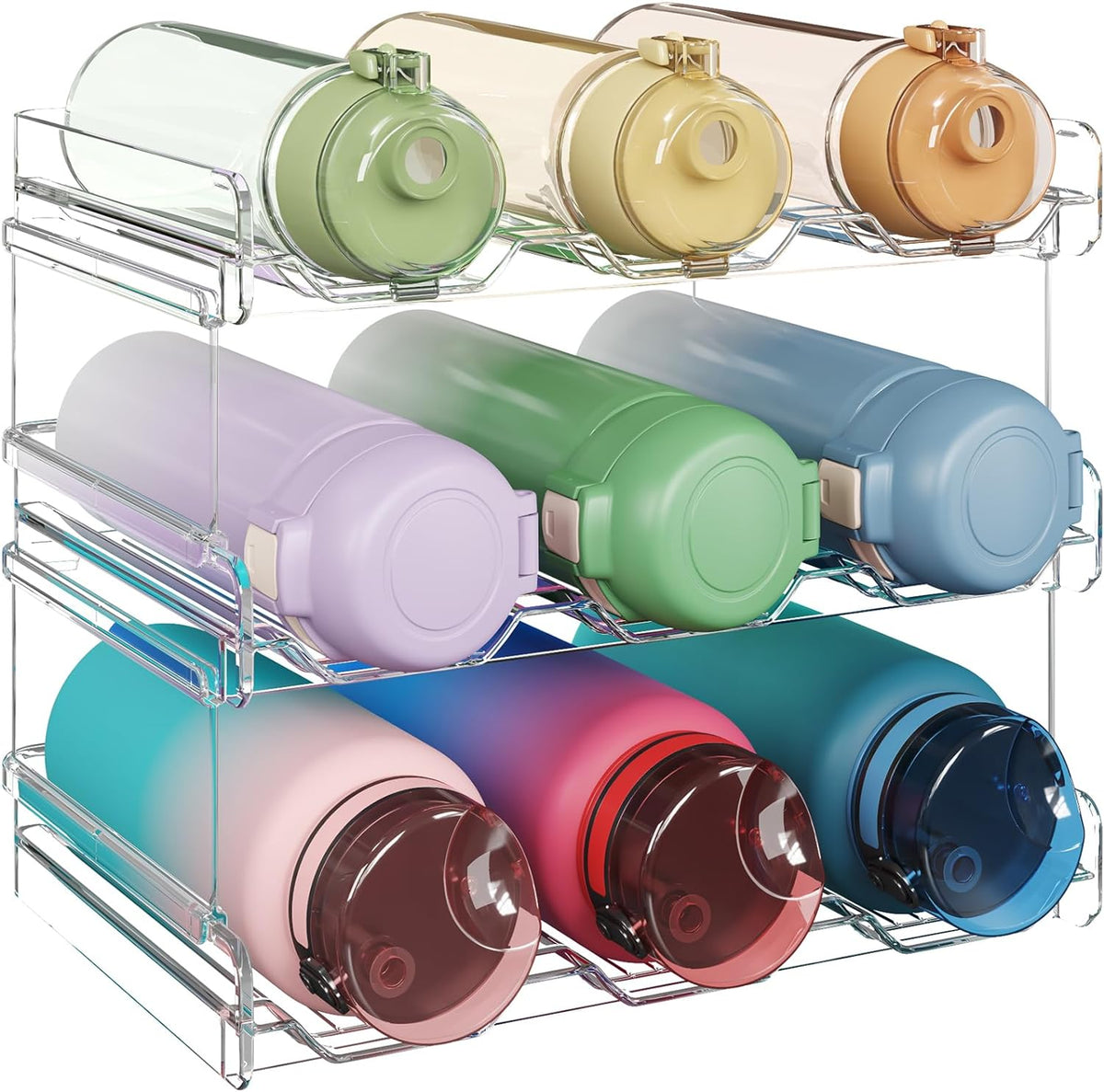 Lifewit Stackable Water Bottle Organizer for Cabinet, Clear Tumbler Holder